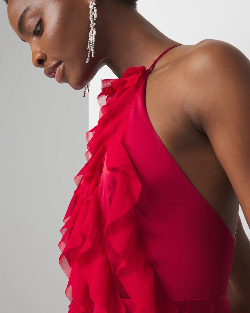 Satin Ruffle Gown White House Black Market